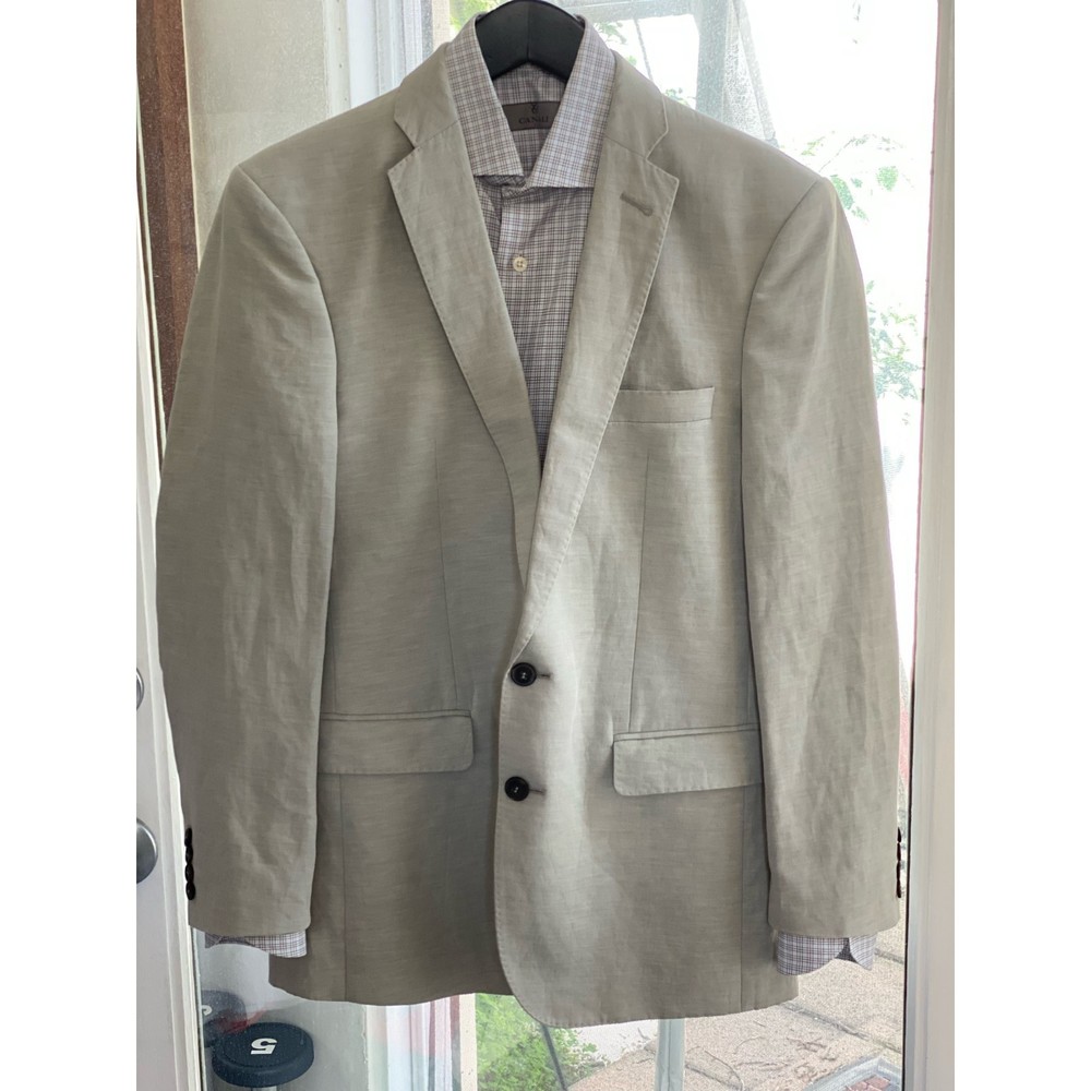 J Lindberg Ecru Sand 65% Linen 35% Cotton Two Button Sport Coat Blazer SZ EU 48R
